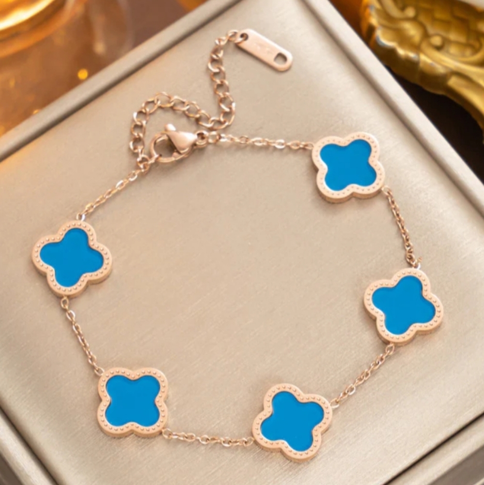 18K Gold‎ Plated Clover Charm Bracelet NEW (Rose Gold)